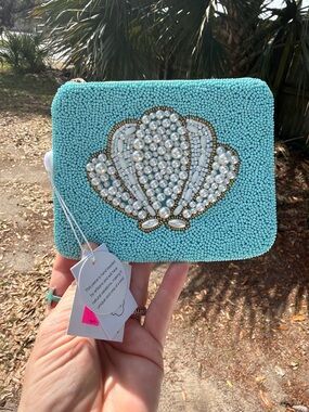 Beaded Pearl-Embellished Turquoise wristlet
